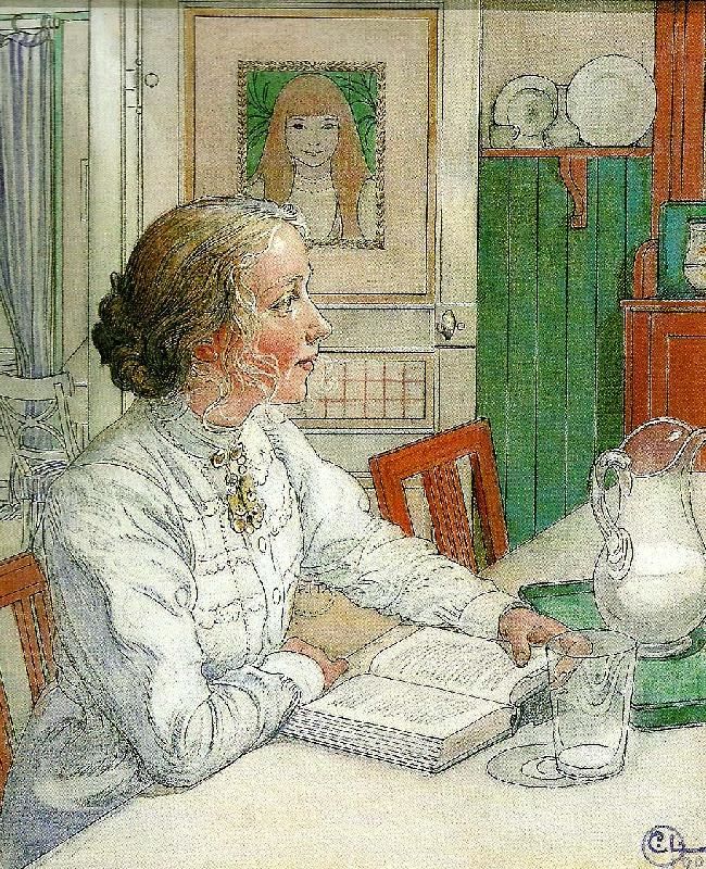 Carl Larsson min aldsta dotter- suzanne med mjolk och bok oil painting picture